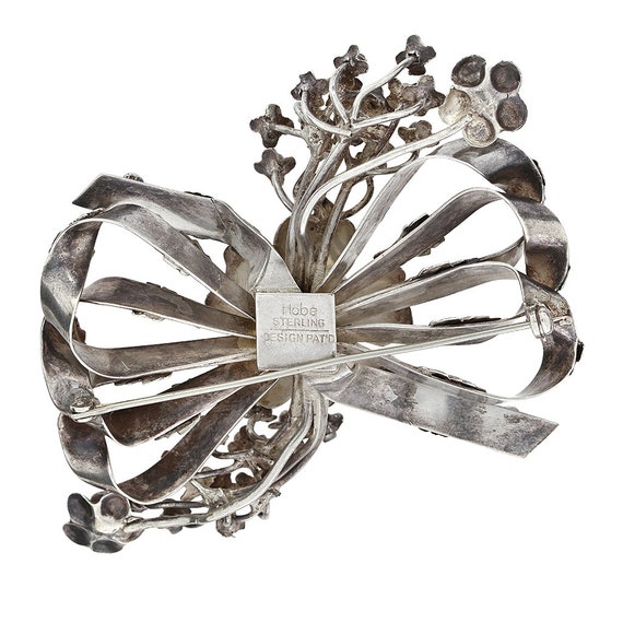 Vintage Hobe Sterling Silver 1940 s Oversized Floral Bow Brooch