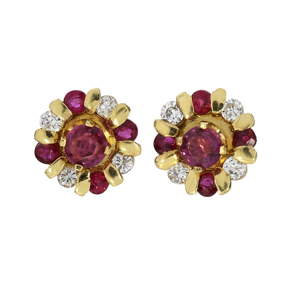 14K Yellow Gold Ruby & Natural Diamond Stud with … - image 3
