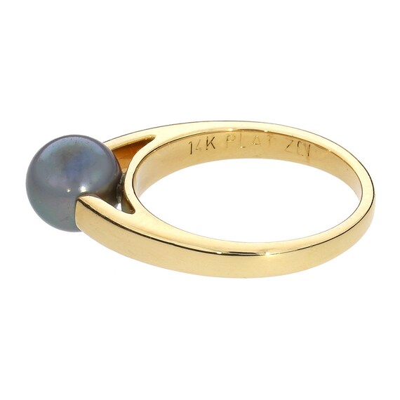 14K Yellow Gold Black Akoya Pearl Ring - image 4