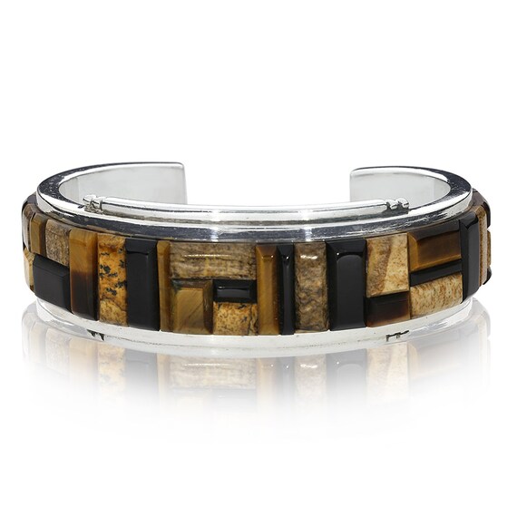 Distinctive Native American Navajo Inlay Tigers Eye Sterling Silver Cuff Links Distinctive Native American Navajo Inlay Tigers Eye Sterling Silver Cuff Links