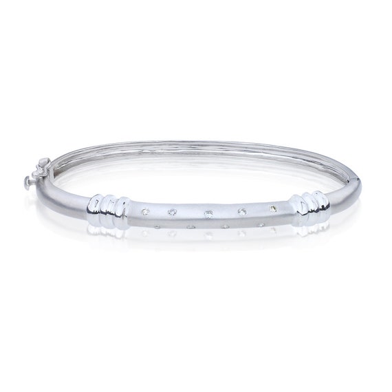 14K White Gold Diamond Hinged Bangle