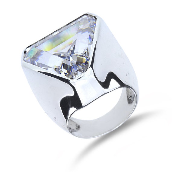 Sterling Silver Large Trillion Cubic Zirconia Stateme… Gem