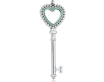 Tiffany & Co Enamel Beaded Heart Sterling Silver Key Pendant