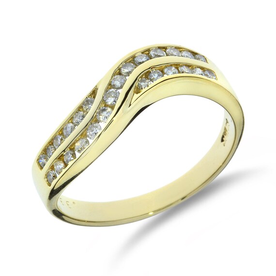 14K Yellow Gold Diamond 2 Row Crossover Band - image 1