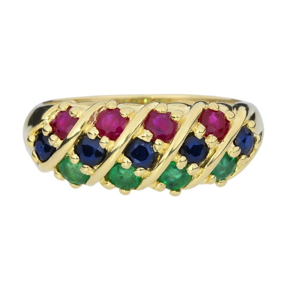 14K Yellow Gold Emerald, Ruby & Sapphire Cluster … - image 3
