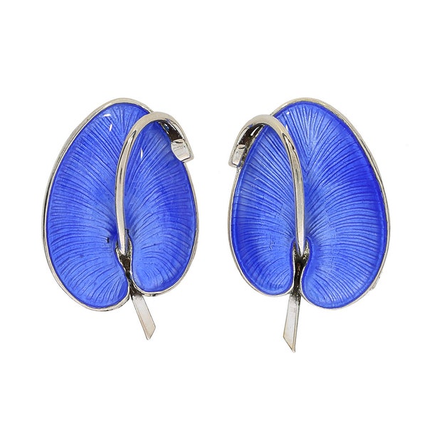 Volmer Bahner Vintage Blue Guilloche Anthurium Flower Earrings