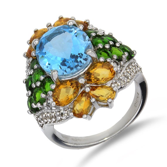 Sterling Silver 11.10ctw Mixed Gemstone Statement… - image 2