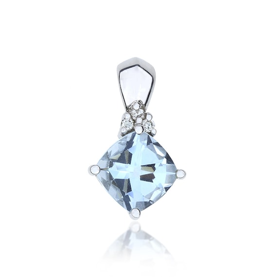 14K White Gold Aquamarine, Diamond Pendant & Earr… - image 1