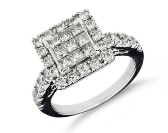 14K White Gold 1.28ctw Natural Diamond Engagement or Right Hand Ring