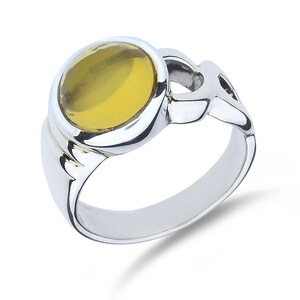 Sterling Silver 4.20ct Round Citrine Cabochon Ring