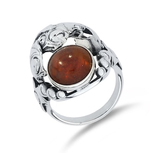 Niels Erik From Vintage Denmark Modernist Sterling Koi Bubble Fish Amber Ring