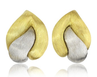 Henry Dunay Platinum and 18K Yellow Gold Sculptural Sabi Textured Earrings