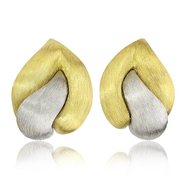 Henry Dunay Platinum and 18K Yellow Gold Sculptural Sabi Textured Earrings