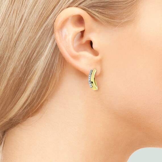 14K Yellow Gold Natural Diamond J Hoop Earrings - image 2