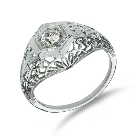 Edwardian 18K White Gold Old European Diamond Enga