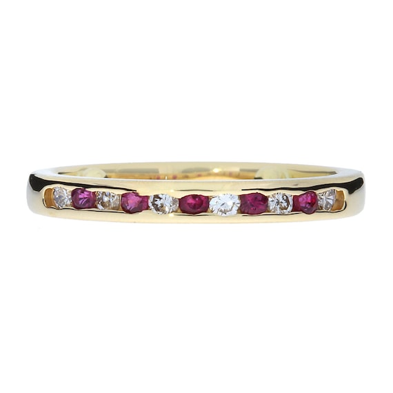 14K Yellow Gold Diamond and Ruby Wedding Band - image 3