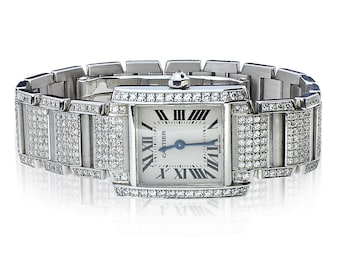 Relógio Cartier 2403 20mm Tank Le Francaise Ouro Branco 18K 5,33ctw Diamante Natural