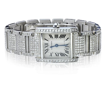 Cartier 2403 20mm Tank Le Francaise 18K White Gold 5.33ctw Diamond Watch