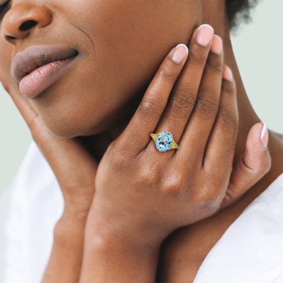 ヴィンテージ 14K イエロー ゴールド 5.69ct ブルー トパーズ カクテル 