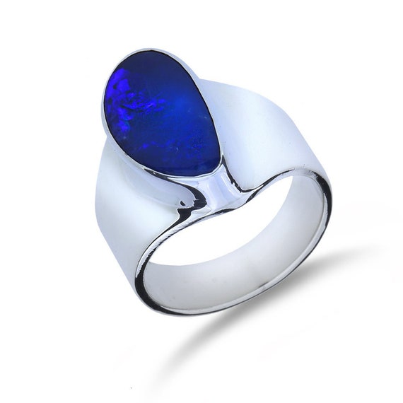 Sterling Silver Semi-Black Opal Ring - image 1