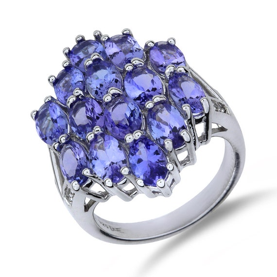 Sterling Silver 8.27ctw Tanzanite & White Zircon Cluster Ring