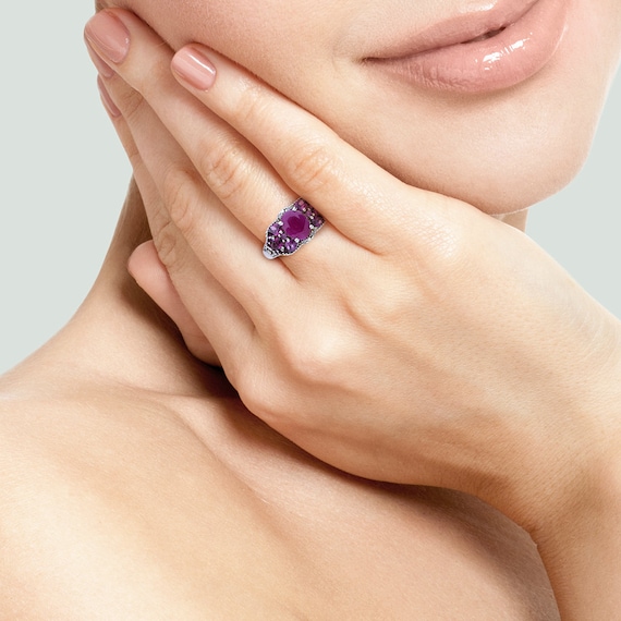 Sterling Silver 1.54ct Ruby and 3.10ctw Rhodolite… - image 2