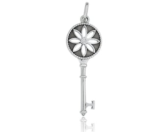 Tiffany & Co Diamond Daisy Key Sterling Silver Pendant