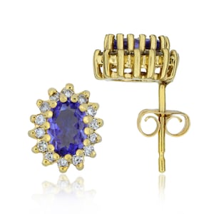 14K Yellow Gold Tanzanite & Natural Diamond Halo Stud Earrings