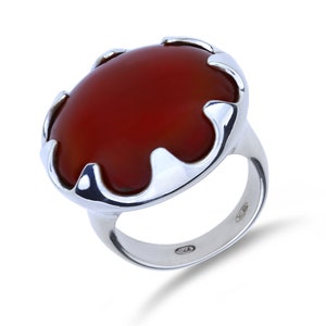 Sterling Silver Agate Cabochon Statement Ring