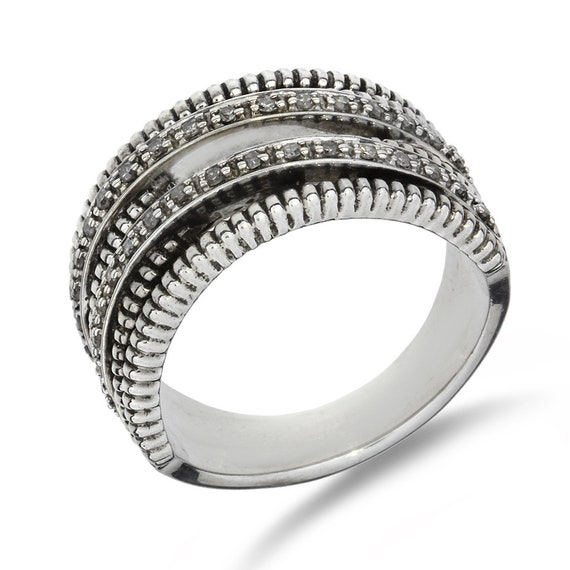 Sterling Silver Diamond Crossover Band Ring