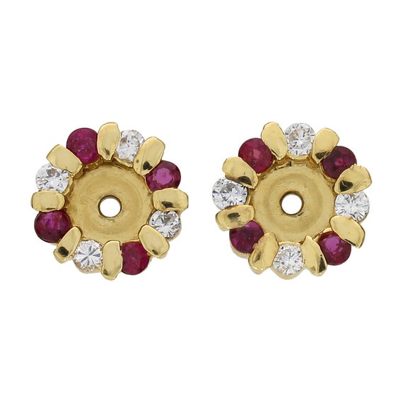 14K Yellow Gold Ruby & Natural Diamond Stud with … - image 4