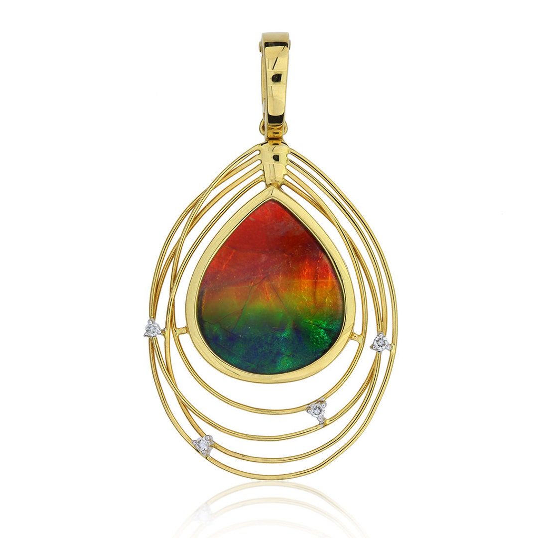 Korite 18K Yellow Gold Solara AA Ammolite Diamond Pendant Etsy