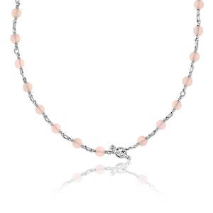 David Yurman Bijoux Vintage Sterling Silver Rose Quartz 40&quot; Cable Link Station Necklace
