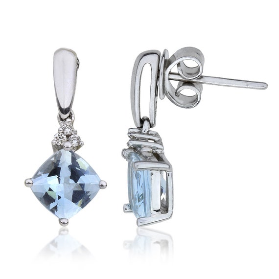 14K White Gold Aquamarine, Diamond Pendant & Earr… - image 3