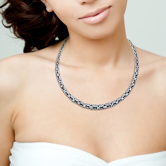 Sterling Silver Graduated Size Byzantine Necklace Etsy UK