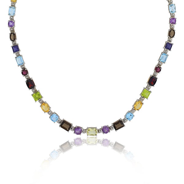 Sterling Silver 37.70ctw Multi Gemstone Amethyst, Peridot, Citrine, Garnet,Topaz, Iolite, Prasiolite, Smoky Quartz 17 1/2" Necklace