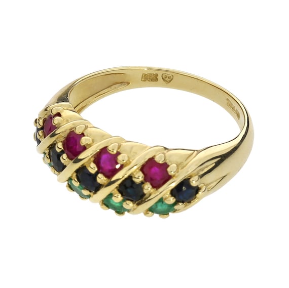 14K Yellow Gold Emerald, Ruby & Sapphire Cluster … - image 4