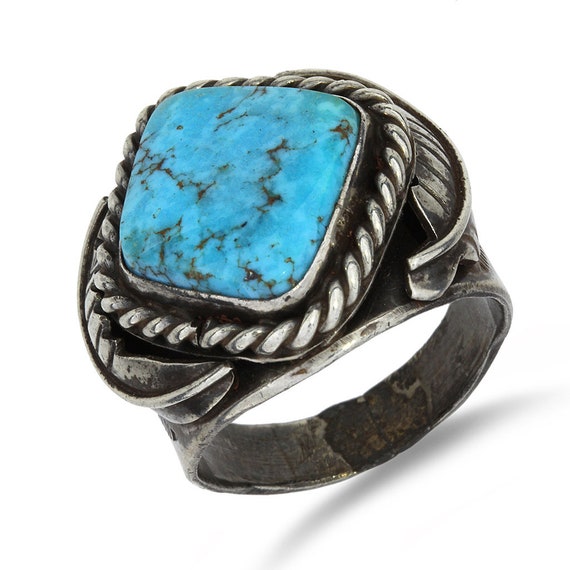 ヴィンテージ ターコイズ シルバー リング 指輪 ブラック 黒 羽 羽根 ナバホ ヴィンテージ ターコイズ シルバー リング 指輪 ブラック 黒 羽 羽根