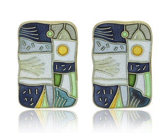 David Andersen Vintage Four Seasons "Winter" Sterling Silver Enamel Earrings