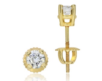 14K Yellow Gold .52ctw VS Clarity Natural Diamond Stud Earrings with Screw Backs