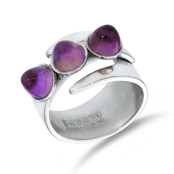 David Andersen Vintage 3 Amethyst Mid Century Modernist Sterling Silver Wrap Ring