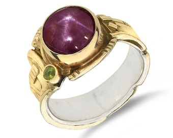 14K Yellow Gold 6.41ct Natural Star Ruby Custom Ring