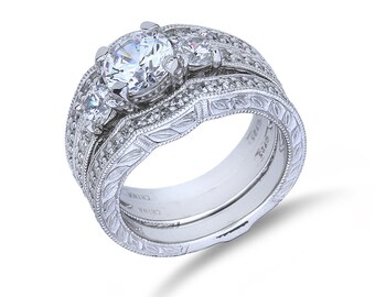 Sterling Silver 5.01ctw Cubic Zirconia Wedding Set