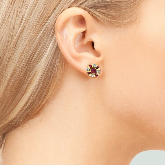 14K Yellow Gold Ruby & Natural Diamond Stud with … - image 2