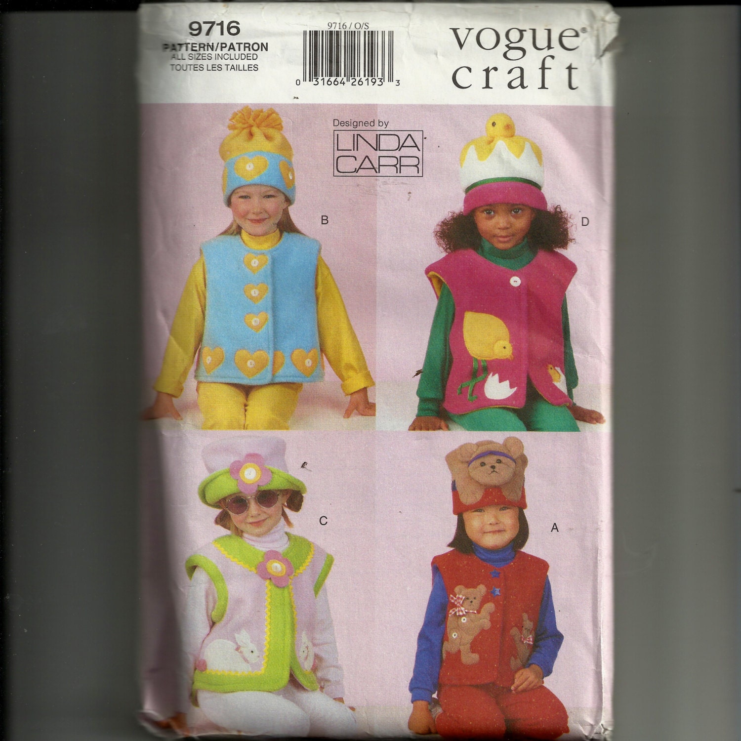 Vogue Children's Appliqued Vests and Hats Pattern 9716 - Etsy