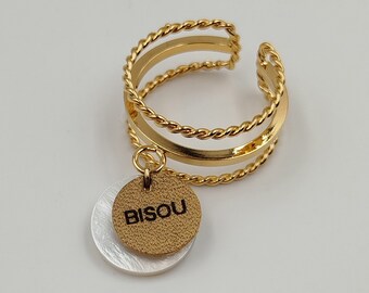 BAGUE AJUSTABLE dorée or fin 24K "BISOU"