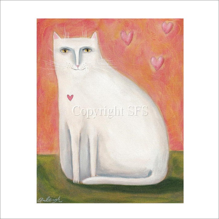 8x10 ART PRINT Cat Folk Art Painting Quirky Art Whimsical Wholesome Housewarming Home Decor Cat People Gifts Weird Stuff Cute Birthday Gift