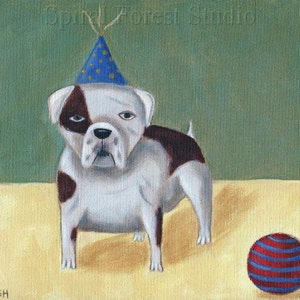 English Bulldog Art Print, Dog Joins the Circus, Whimsical Naive Folk Art, Children's Artwork, Kids Room Decor, Cute Wall Art