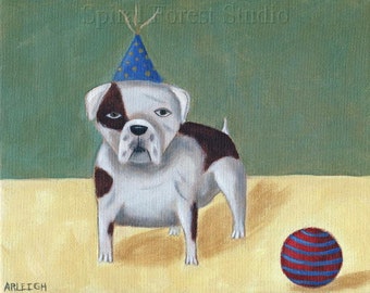 English Bulldog Art Print, Dog Joins the Circus, Whimsical Naive Folk Art, Children's Artwork, Kids Room Decor, Cute Wall Art