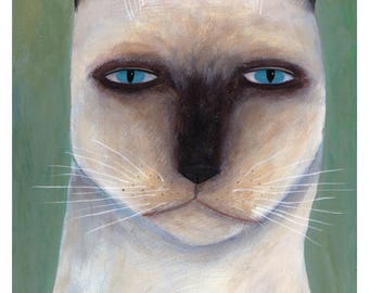 Siamese Cat Face Art Print made from an original Painting - Quirky Wall Decor